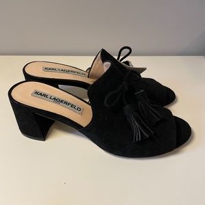 Karl Lagerfeld black suede open toed mules - NEVER WORN (size 7)